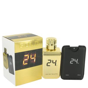 24 Gold The Fragrance by ScentStory Eau De Toilette Spray + 08 oz Mini EDT Pocket Spray 34 oz for Men